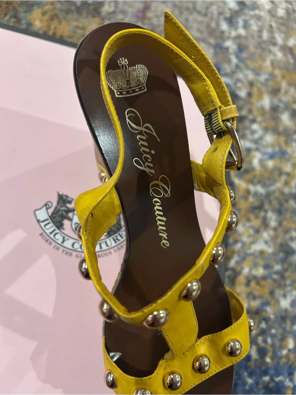 Juicy Couture Yellow Studded T-Strap Slingback Sandals
